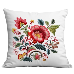White square pillowcase with vibrant floral embroidery pattern for sofa home decor