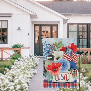 Double-sided USA garden flag with bird and stars pattern for American Independence Day