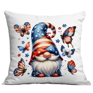 Patriotic July 4th gnome pillow cover with stars and stripes butterfly design