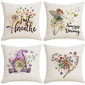 Linen Pillow Case Floral Dandelion Pattern Decorative Square Throw Cushion Cover For Sofa Home Decor Inspirational Quotes
