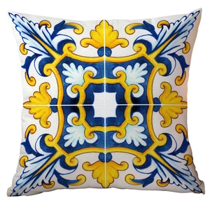 Funda de cojín geométrica de limón estilo mayólica para decoración de sofá en el hogar