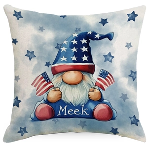 Square American Flag Gnome cushion cover for Independence Day with starry background