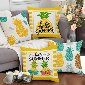 Tropical Summer Pineapple Printed Short Velvet Pillowcase Modern Minimalist Decorative Cushion Cover For Home Sofa Living Room