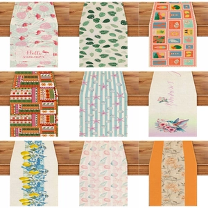 Bohemian Floral Polyester Table Runner Summer Tropical Leaf Printed Placemat Vintage Ethnic Geometric Kitchen Dining Home Table Decor