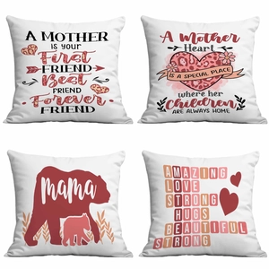 Mother's Day Pink Letter Print Cushion Cover Soft Short Plush Square Pillowcase For Sofa Home Decor Best Mom Ever Gift