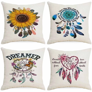 Bohemian Dreamcatcher Cushion Cover Linen Square Decorative Pillow Case For Sofa Bedroom Home Decor With Feather Butterfly Pattern