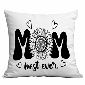 Housse de coussin blanche fête des mères avec motif tournesol et texte MOM décoratif