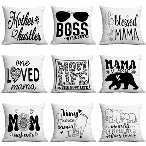 Housse de Coussin Thème Fête des Mères en Peluche Courte Taie d'Oreiller Décorative pour Canapé Salon Cadeau Maman Impression Lettres Noir Blanc Design Cœur Tournesol