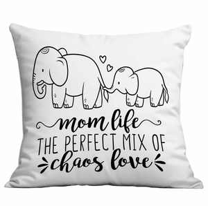 Housse de coussin blanche avec imprimé éléphant minimaliste et texte pour maman