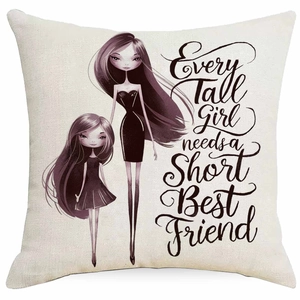 Leinen Kissenbezug mit Best Friend Illustration für große und kleine Freundinnen