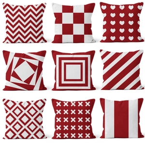 Red White Geometric Throw Pillow Case Modern Minimalist Decorative Cushion Cover For Sofa Living Room Bedroom Without Core