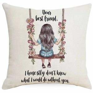 Leinen-Kissenbezug mit Mädchen-Illustration und Best Friend-Zitat für das Sofa