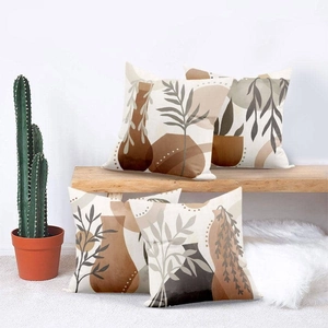Set of 4 Bohemian abstract floral pillow covers in Morandi earthy tones for home decor