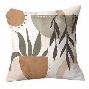 Nordic abstract floral throw pillow cover with geometric shapes in Morandi earth tones