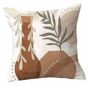 Detailed close-up of Boho abstract floral pattern on linen textured square cushion cover
