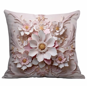 3D embossed floral pillowcase with white and pink flowers for home sofa decor