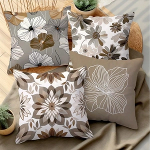 Set of 4 Nordic Morandi flower throw pillow covers for sofa decor in neutral tones