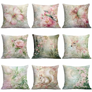 Artistic Dreamy Floral Throw Pillow Cover For Sofa Living Room Decorative Polyester Square Cushion Case Animal Pattern