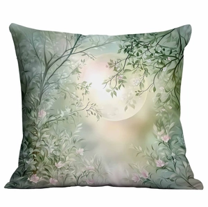 Modern floral cushion cover with dreamy forest moon and flower illustration design