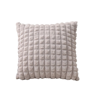 Light gray checkered faux rabbit fur square throw pillow cover with plush grid texture