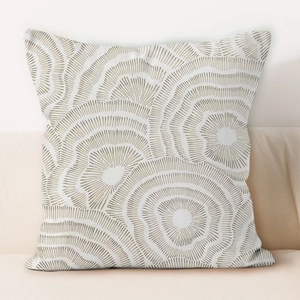 Modern cream-colored square pillowcase with abstract concentric line patterns for sofa decor