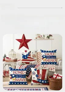 Detailed close-up of Independence Day linen pillow covers with patriotic star prints