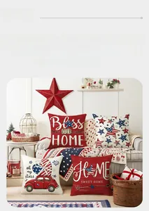 Detailed macro view of American Independence Day cushion covers with red white and blue prints