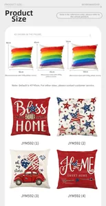 Size chart for Independence Day pillow covers in 40cm, 45cm, and 50cm square dimensions