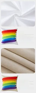 Detail of peach skin and heavy linen textures for rainbow bee cushion covers