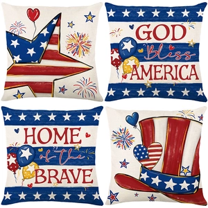 Set of four American vintage star and stripe printed linen pillowcases for sofa decoration
