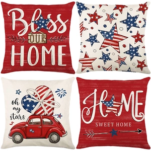 Set of four USA Independence Day pillow covers with stars and stripes patterns