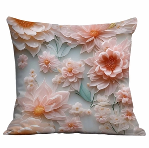 3D embossed floral throw pillow cover with elegant pink blossoms for sofa decor