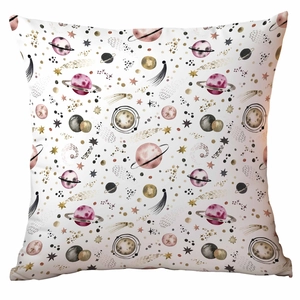 Starry universe spaceship decorative square pillowcase with watercolor planet design