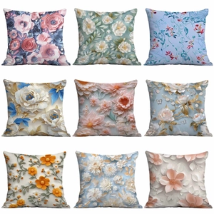 3D Floral Print Decorative Cushion Cover Polyester Square Pillow Case For Sofa Living Room Home Decor Throw Pillowcase