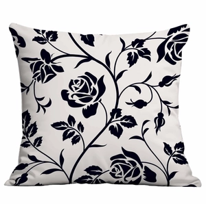 Federa per cuscino quadrata con motivo rosa bianco e nero e design floreale elegante