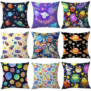 Polyester Space Universe Spaceship Printed Decorative Pillow Case Modern Minimalist Square Cushion Cover For Sofa Bedroom Decor