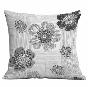 Fodera per cuscino quadrata minimalista in bianco e nero con motivi floreali artistici