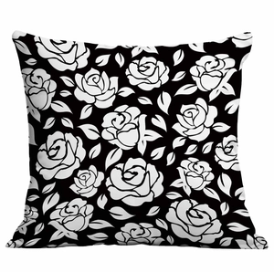Federa per cuscino quadrata minimalista in bianco e nero con motivo di rose e foglie