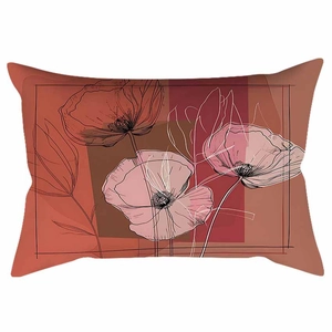 Moderner Kissenbezug mit rotem Mohnblumen-Linienmuster und geometrischen Formen im Design