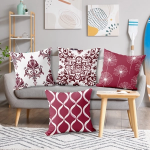 Set of 4 burgundy and white Nordic geometric throw pillow covers for sofa decor