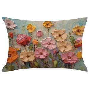 3D impasto oil painting floral throw pillow cover with vibrant nature flowers