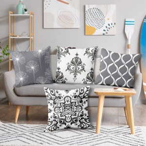 Set of 4 grey and white geometric dandelion cushion covers for modern living room sofa