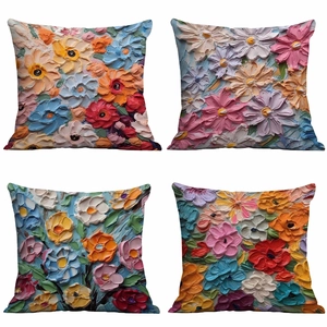 Nordischer Ölgemälde-Stil Blumen Kissenbezug Kurzplüsch 3D Textur Impasto Digital Gedruckt Dekorative Kissenhülle Für Sofa Zuhause