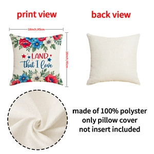 Floral Independence Day pillow cover 18x18 inches made of durable polyester fiber fabric