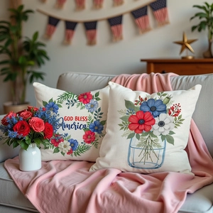 God Bless America independence day decorative flower pillow covers set of 2 for home decor