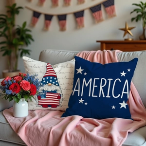 Independence Day patriotic gnome pillow covers set of two with America and Love theme