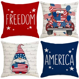 Independence Day Linen Pillowcase America Freedom Patriotic Gnome Vintage Truck Square Cushion Cover For Home Sofa Couch Decor