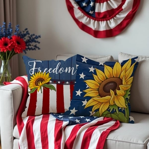 Patriotic sunflower throw pillow covers with American flag design and Freedom text