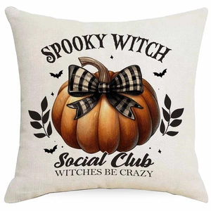 Halloween Kissenbezug Leinenoptik mit Kürbis und Spooky Witch Motiv für Couch und Wohnzimmer