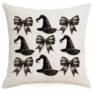 Halloween Kissenbezug aus Leinen mit Hexenhut und Schleife Motiv für Sofa und Heim